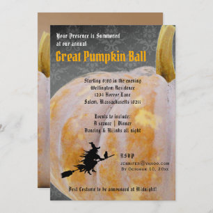 Halloween Pumpkin Ball + Menu Witch Invitation Kaart