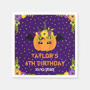 Halloween Pumpkin Birthday Black en Paars Napkin Servet