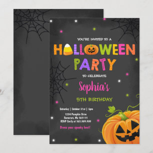 Halloween Pumpkin Birthday Invite Spooktacular Kaart