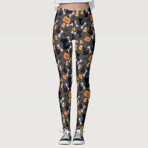 Halloween Pumpkin & Black Cats Naadless Pattern Leggings