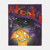 Halloween Pumpkin Black Witch Cat Fleece Deken (Voorkant)
