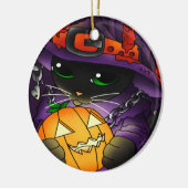 Halloween Pumpkin Black Witch Cat Keramisch Ornament (Links)