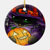 Halloween Pumpkin Black Witch Cat Keramisch Ornament (Achterkant)