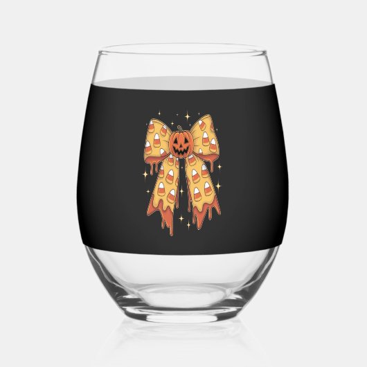 Halloween Pumpkin Bow Candy Corn Wijnglas Zonder Voet (Voorkant)