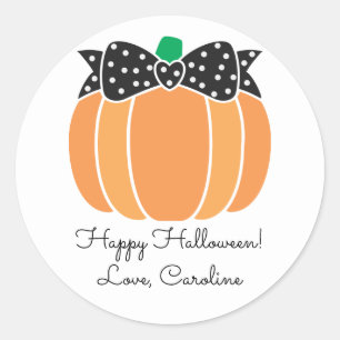 Halloween Pumpkin Bow Girly Favor Treat Bag Ronde Sticker