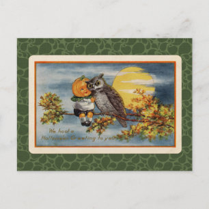  Halloween Pumpkin Boy en Owl Briefkaart
