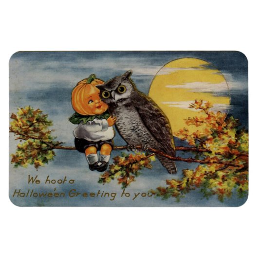 Halloween Pumpkin Boy Owl Tree Branch Moon Magneet (Horizontaal)