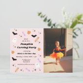 Halloween Pumpkin Carving Birthday Invitation Kaart (Staand voorkant)