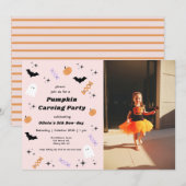 Halloween Pumpkin Carving Birthday Invitation Kaart (Voorkant / Achterkant)