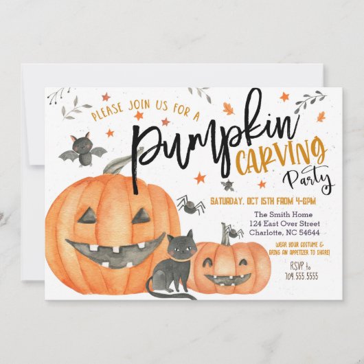 Halloween Pumpkin Carving Party Invitation Kaart (Voorkant)