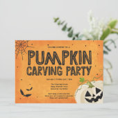Halloween Pumpkin Carving Party Invitation Kaart (Staand voorkant)