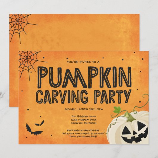 Halloween Pumpkin Carving Party Invitation Kaart (Voorkant / Achterkant)