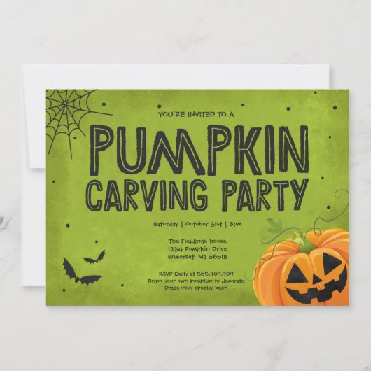 Halloween Pumpkin Carving Party Invitation Kaart (Voorkant)