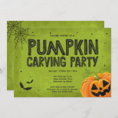 Halloween Pumpkin Carving Party Invitation Kaart (Voorkant / Achterkant)