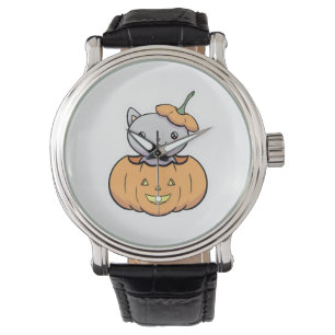 Halloween Pumpkin Cat Horloge