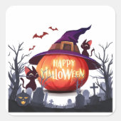 Halloween Pumpkin, Cats & Witch Ha Vierkante Sticker (Voorkant)