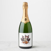 Halloween Pumpkin Chicken Witch Herfst Sparkling Wijnetiket (Voorkant)
