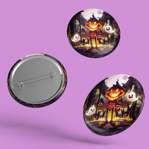 Halloween Pumpkin Cute Ghosts Moon Scary Forest Ronde Button 5,7 Cm
