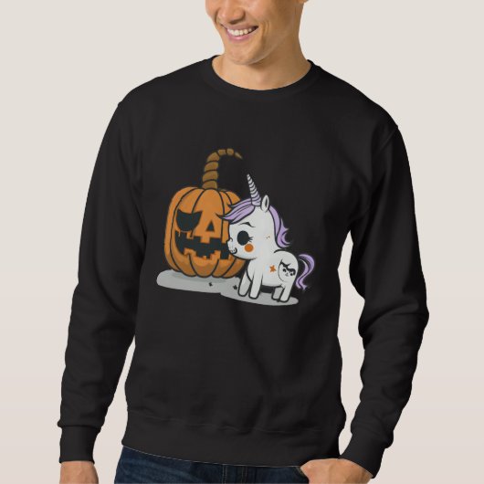 Halloween pumpkin eats unicorn skeleton candy trui (Voorkant)