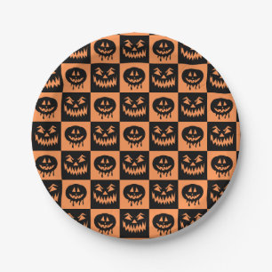 Halloween Pumpkin Face Ghost Spooky Pattern Papieren Bordje