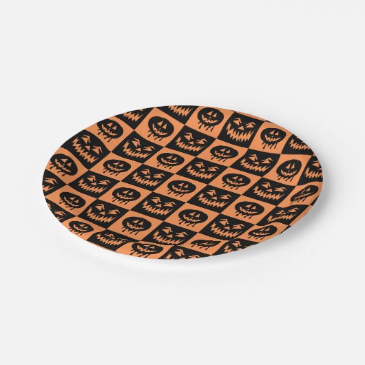 Halloween Pumpkin Face Ghost Spooky Pattern Papieren Bordje (Gekanteld)