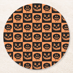 Halloween Pumpkin Face Ghost Spooky Pattern Ronde Kartonnen Onderzetter