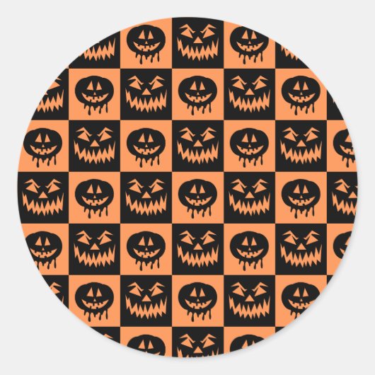 Halloween Pumpkin Face Ghost Spooky Pattern Ronde Sticker (Voorkant)