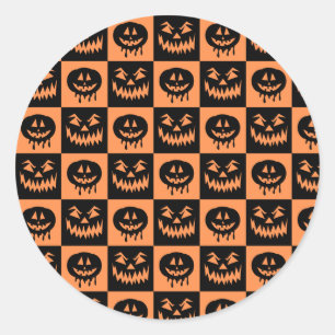 Halloween Pumpkin Face Ghost Spooky Pattern Ronde Sticker