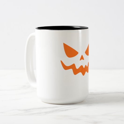 Halloween Pumpkin Face Mug – Cute & Festive Orange Tweekleurige Koffiemok (Voorkant links)