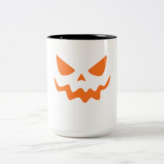 Halloween Pumpkin Face Mug – Cute & Festive Orange Tweekleurige Koffiemok (Center)
