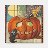 Halloween Pumpkin, Fairy and Black Cat Magnet Magneet (Voorkant)