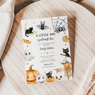 Halloween Pumpkin Ghost A Little Boo Baby shower Kaart