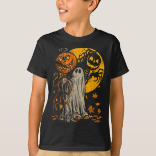 Halloween Pumpkin Ghost Autumn Leaves Graphic Art T-shirt