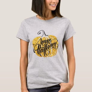 Halloween Pumpkin Golden Foliën gegraveerd Klassie T-shirt