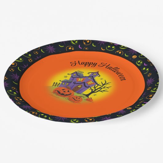 Halloween Pumpkin Haunted House Fun Custom Text Papieren Bordje (Gekanteld)