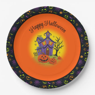 Halloween Pumpkin Haunted House Fun Custom Text Papieren Bordje