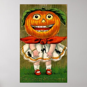 Halloween Pumpkin Head Girl Poster
