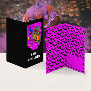 Halloween Pumpkin Horn Bat Classroom Exchange Card Visitekaartjes