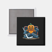 Halloween Pumpkin Ice Hockey Goalie  Magneet (Voorkant / Achterkant)