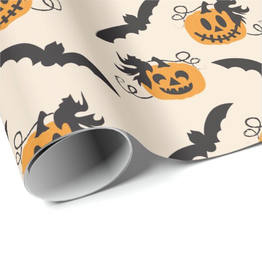 Halloween Pumpkin Jack O Lantern Bat Black Sinaasa Cadeaupapier (Rol Hoek)
