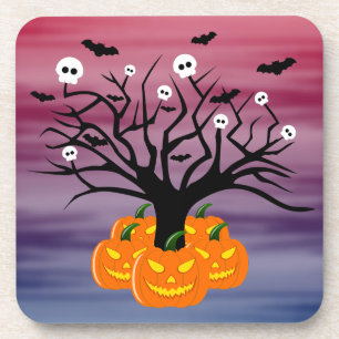 Halloween Pumpkin Jack O' Lantern Dead Tree Bier Onderzetter
