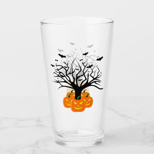 Halloween Pumpkin Jack O' Lantern Dead Tree Glas (Voorkant)
