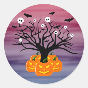 Halloween Pumpkin Jack O' Lantern Dead Tree Ronde Sticker