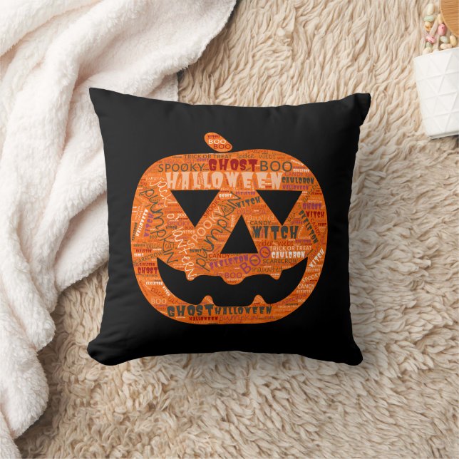 Halloween Pumpkin Jack-o'-Lantern Word Cloud Zwart Kussen (Deken)