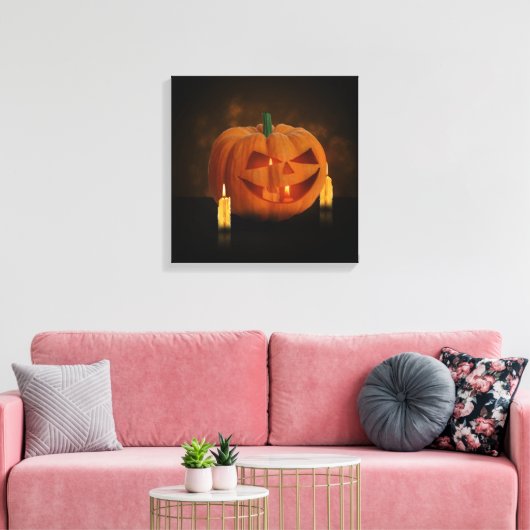 Halloween Pumpkin Lantern met kaarsen Canvas Afdruk (Insitu (Woonkamer))
