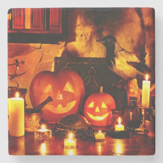 Halloween Pumpkin Lantern Stenen Onderzetter (Voorkant)