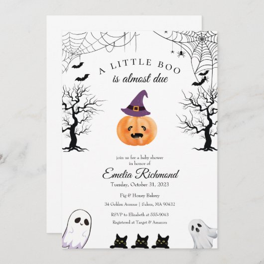 Halloween Pumpkin Little Boo Baby shower Invitatio Kaart (Voorkant / Achterkant)