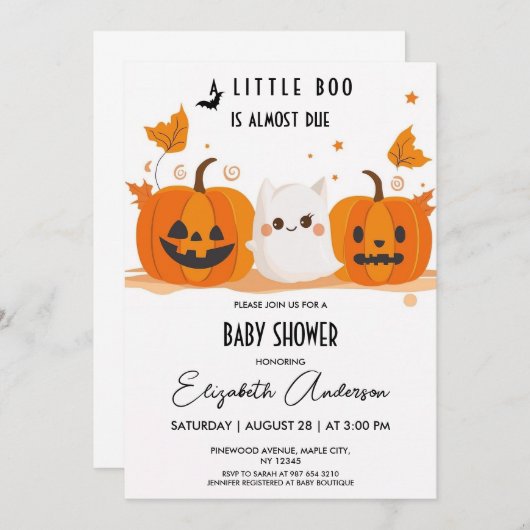 Halloween Pumpkin Little Boo Baby shower Kaart (Voorkant / Achterkant)