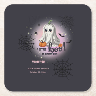 Halloween Pumpkin Little Boo Baby shower Vierkante Kartonnen Onderzetter