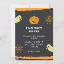 Halloween Pumpkin Little Boo Black Baby shower Kaart